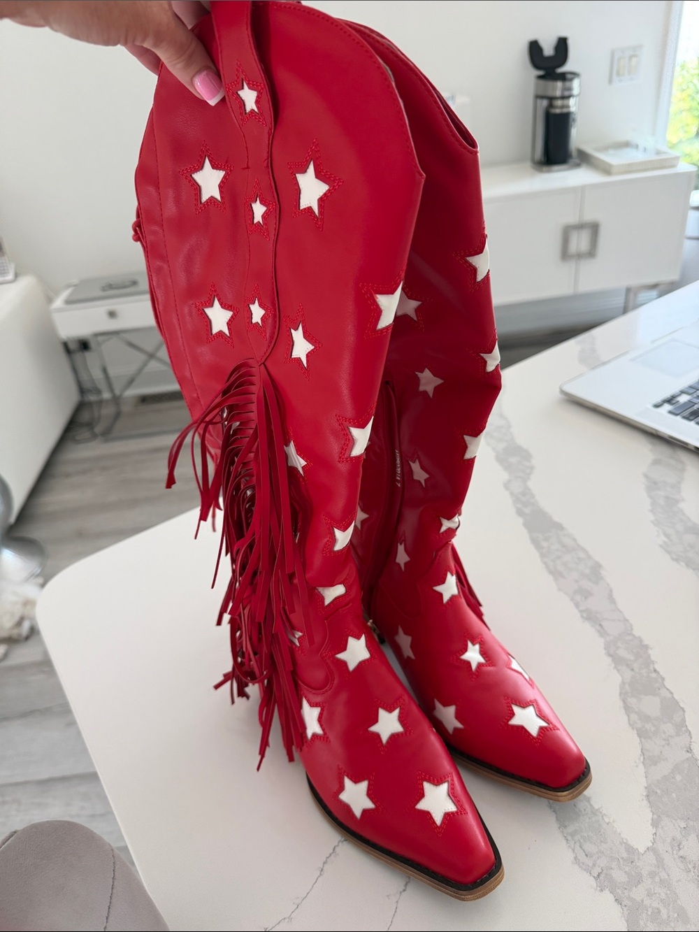 Amazon Red Star-Accent Fringe Cowboy Boots